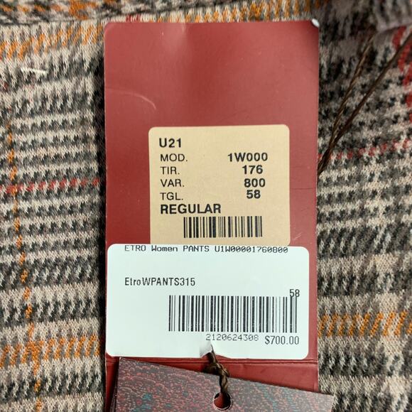 ETRO Size 40 Tan Grey Red Plaid Wool Blend Tapered Zip Fly Dress Pants - Picture 5 of 8